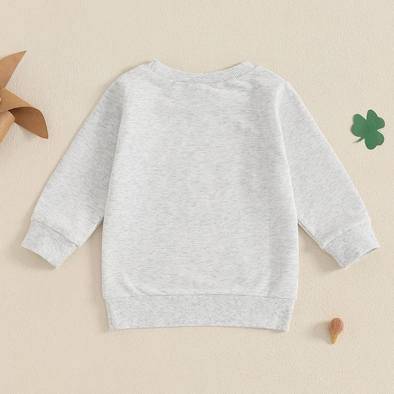 Irish Shamrock Print Hoodie Sweatshirt for Kids St Patrick s Day Green Pullover Top with Crew Neck Casual Spring Outfit for - Firu Total Sales