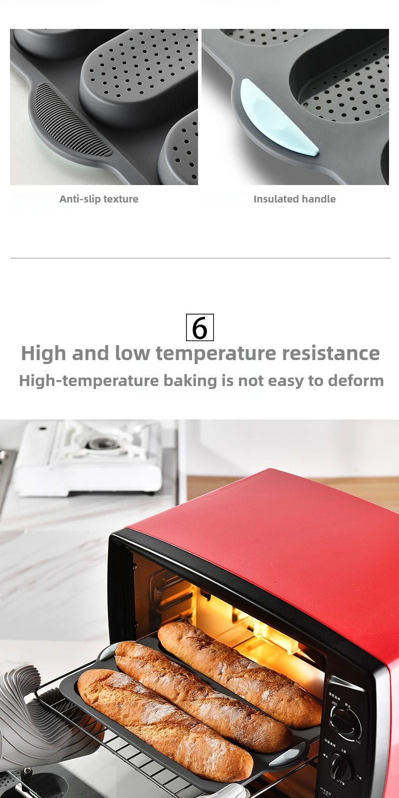 Molde de Silicona Antiadherente para Pan y Salchicha | 3 y 8 Cavidades | Horno 🍞