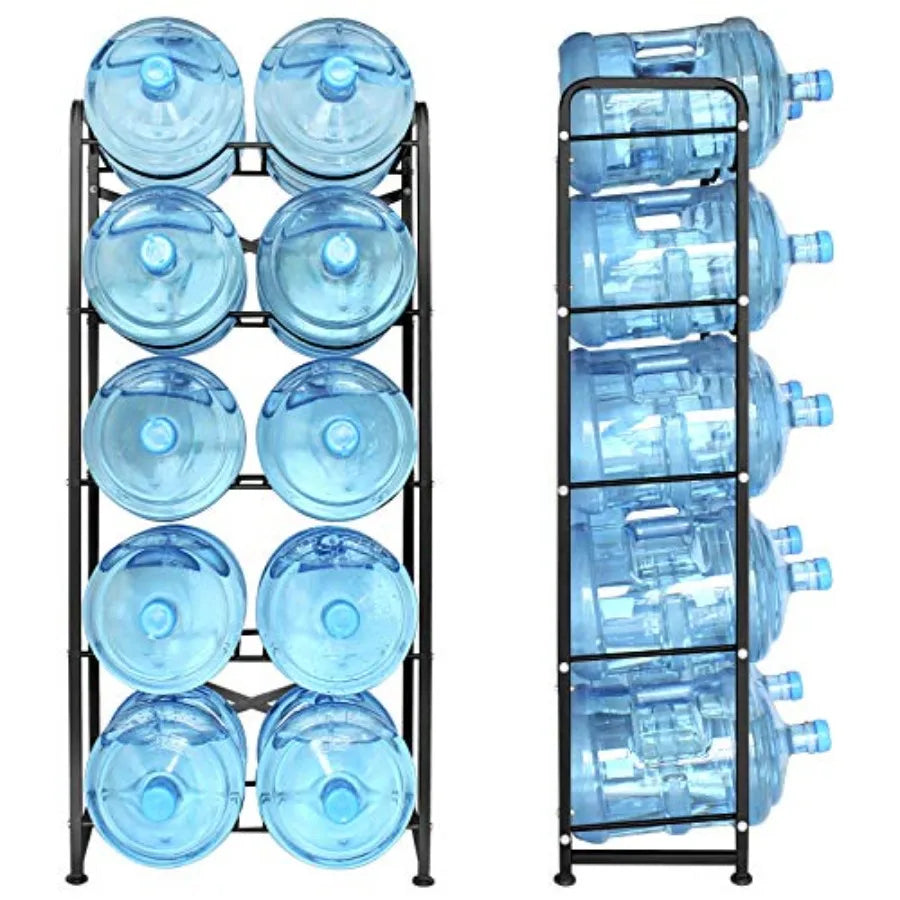 5 Gallon Water Bottle Holder for 10 Bottles 5 Tiers Heavy-Duty Water Cooler Jug Rack with Reinforcement Frame for Kitchen Offic