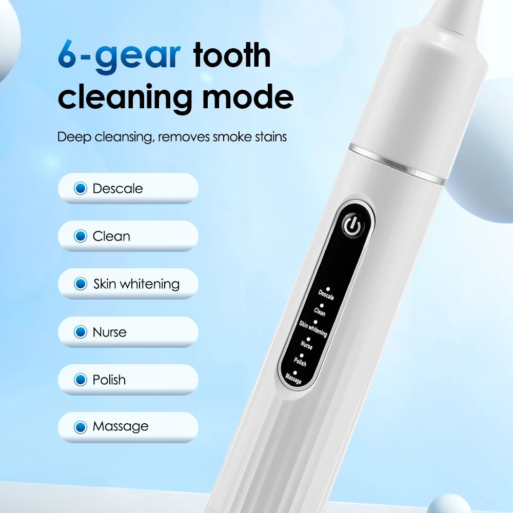Electric Tooth Cleaner Waterproof Toothbrush Sonic Vibration Dental Scaler Plaque Calculus Tartar Remover With 5pcs Brush Heads