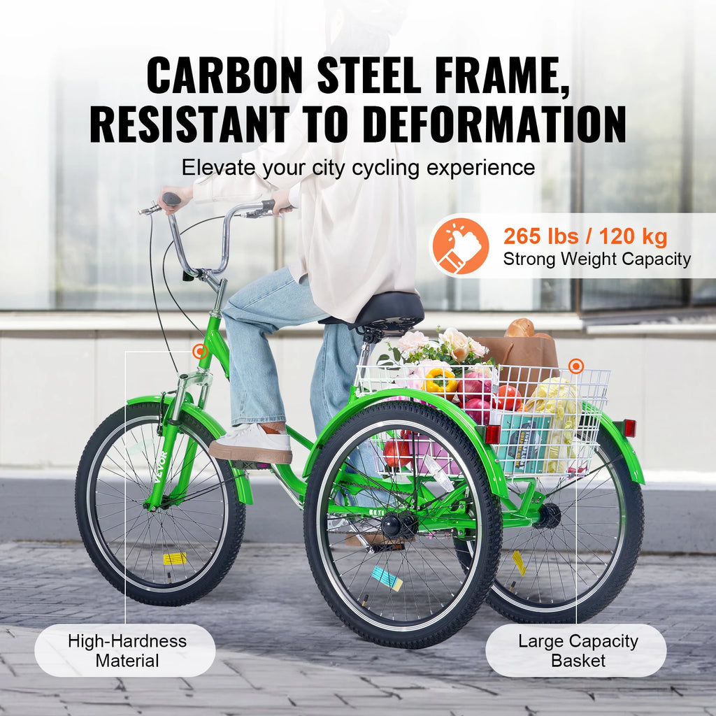 SucceBuy 20/24/26-Inch Folding Adult Tricycle Carbon Steel 3 Wheel Cruiser Shopping Picnic Foldable For Women Men  Seniors