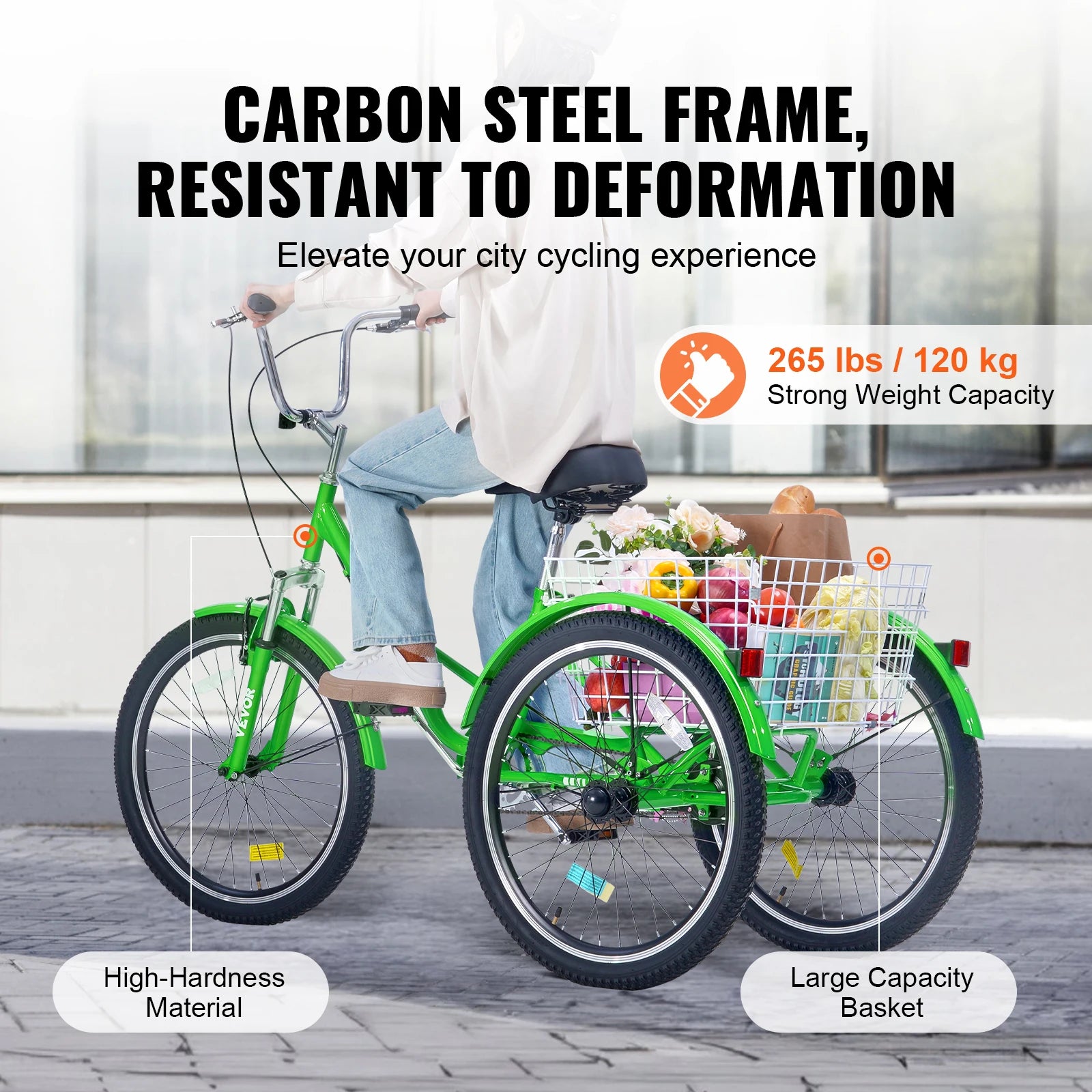 SucceBuy 20/24/26-Inch Folding Adult Tricycle Carbon Steel 3 Wheel Cruiser Shopping Picnic Foldable For Women Men  Seniors