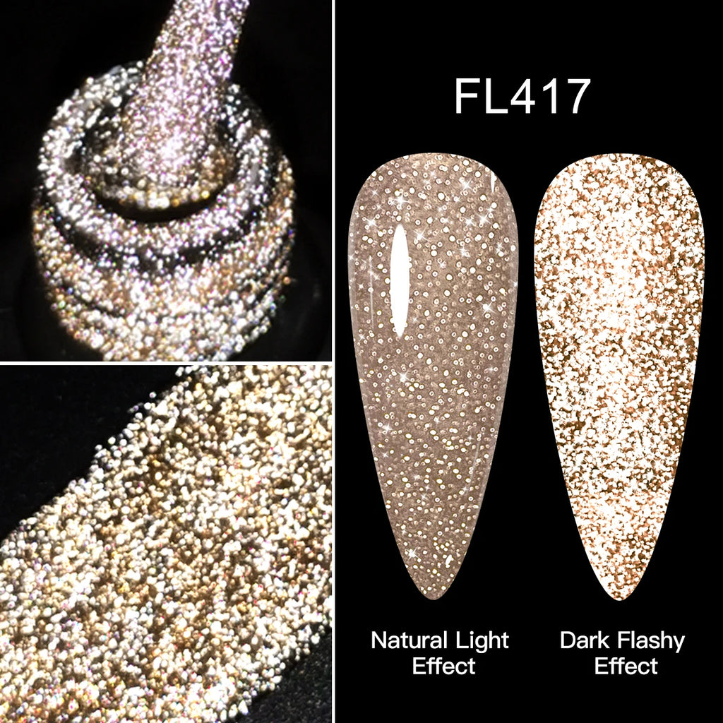 Esmalte Gel Reflectivo Glitter FOUR LILY 7ml | Champagne Oro Plata | UV/LED ✨ - Firu Total Sales