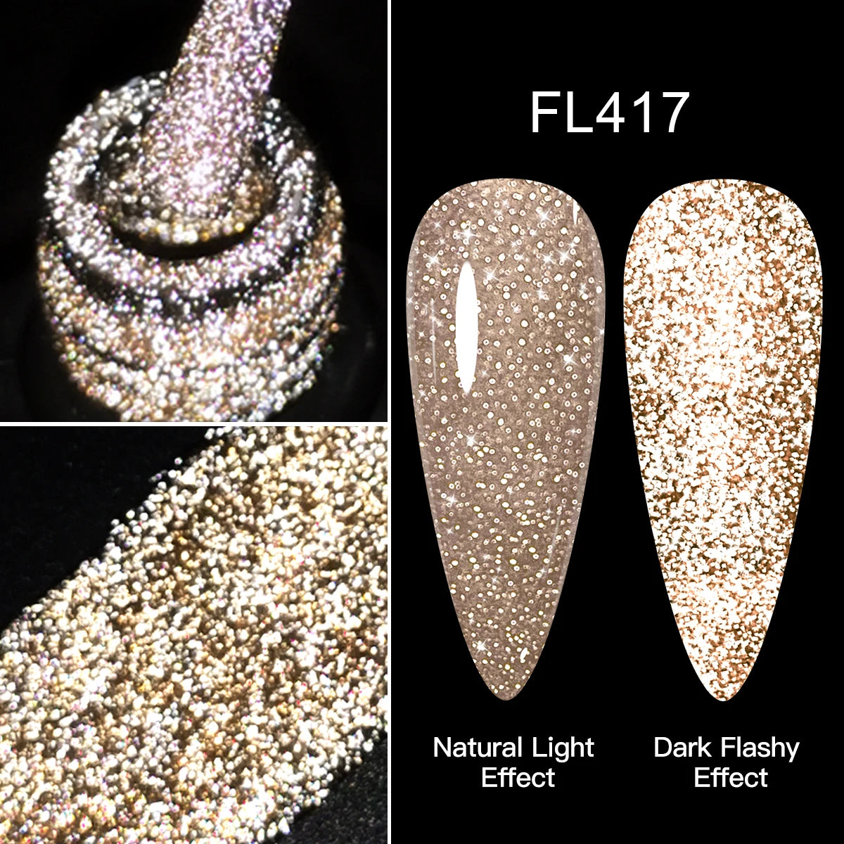 Esmalte Gel Reflectivo Glitter FOUR LILY 7ml | Champagne Oro Plata | UV/LED ✨ - Firu Total Sales