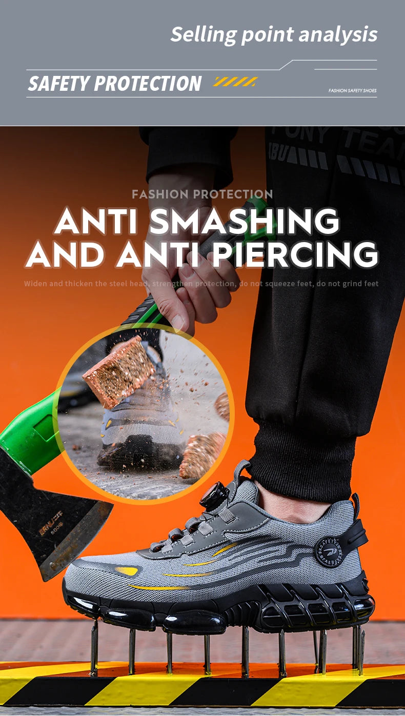 Zapatos de Seguridad Transpirables | Sin Cordones | Suela Blanda | Antipinchazos | Antiaplastad
