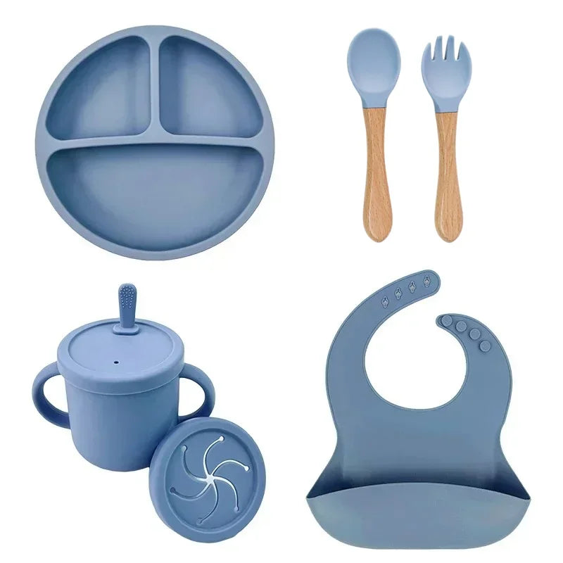 Set de Vajilla de Silicona para Bebé | Bol, Plato, Vaso, Cuchara y Tenedor 🍼