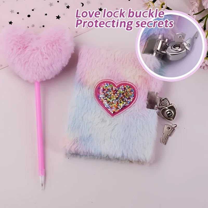 2 Pcs Heart-Shaped Notebook Set, Plush Diary And Plush Heart Pen, Suitable For School, Office, Holiday Gifts And Daily Notes