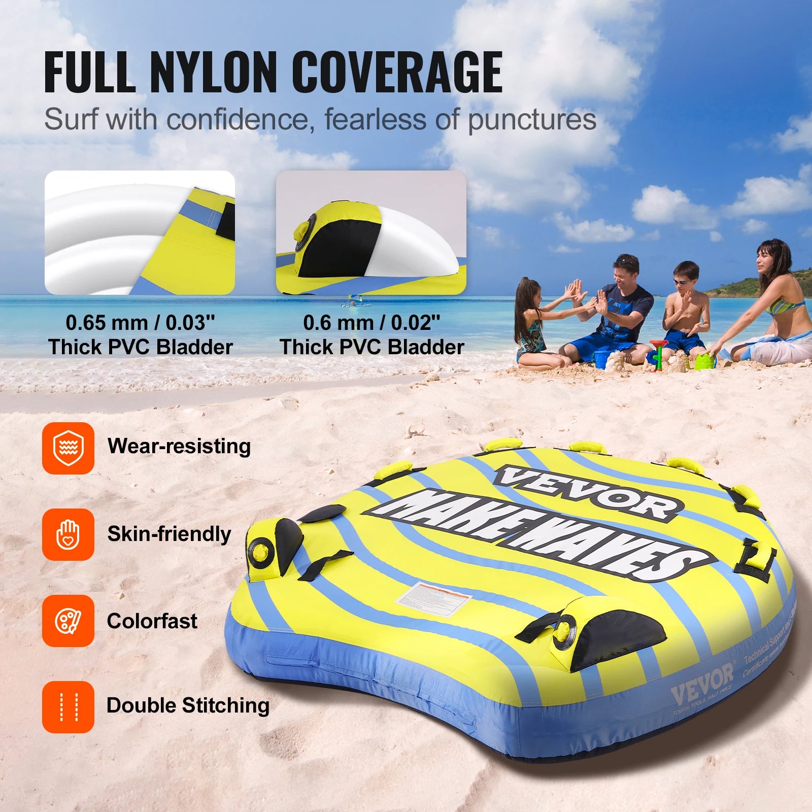 SucceBuy Towable Tube for Boating, 1-3 People Inflatable Towable Tube with Bumper Fins, 510lb Water Sport Towable Tubes for Boat