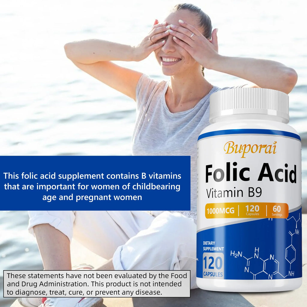 Folic Acid - Brain and Digestive Function, Liver Support, and Healthy Nervous System - 120 Capsules