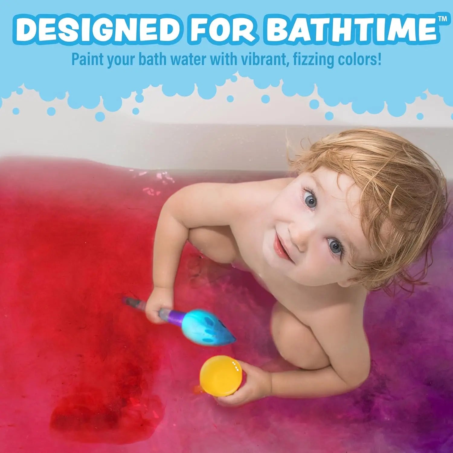 Kids Bath Bomb Set with Color Brush | Nontoxic, Fragrance-Free | Fizzing Colors for Fun Bathtub Play