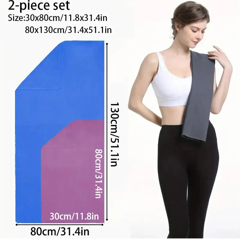 2-pcs Microfibre set sports towel fitness swimming towel body bath towel canbeused for yoga running camping beach WashclothTowel