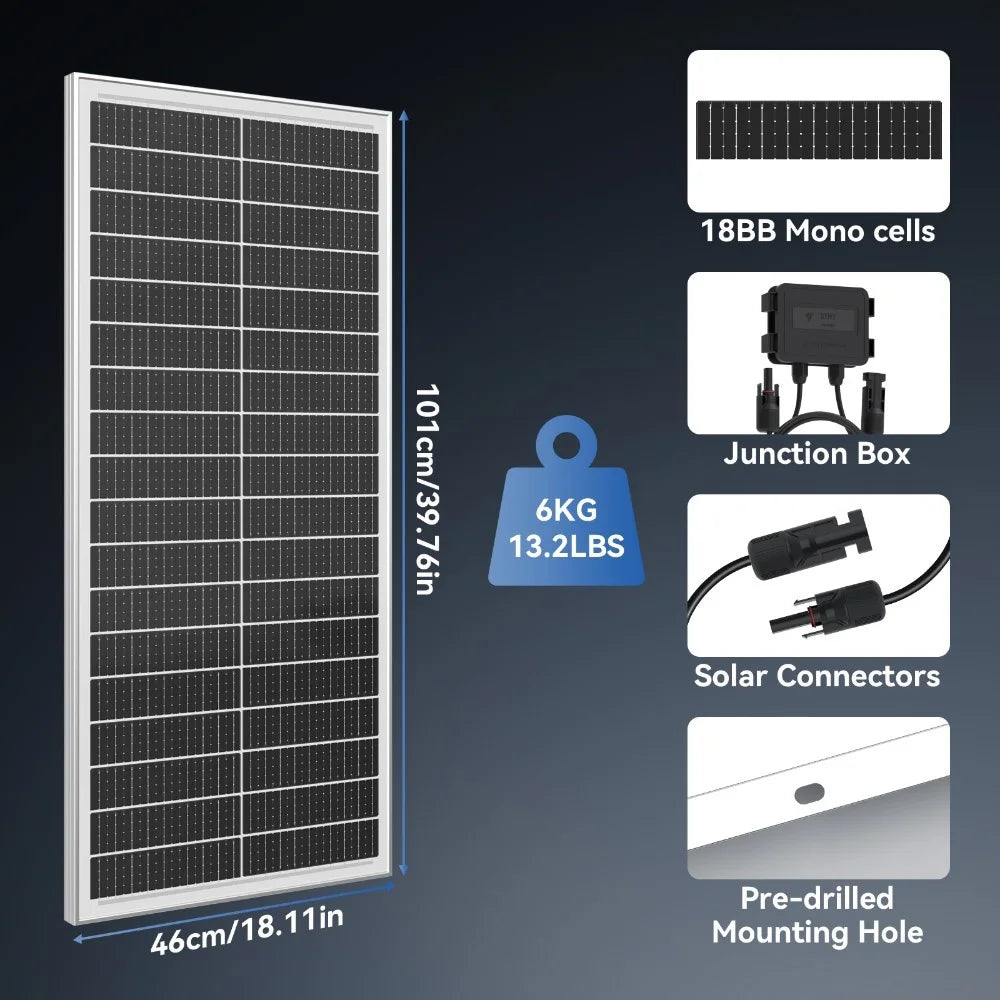 RVPOZWER 12.8V 100W Rigid Solar Panel 18BB N-Type Solar Cells Monocrystalline Silicon Waterproof Solar Panel Home/RV