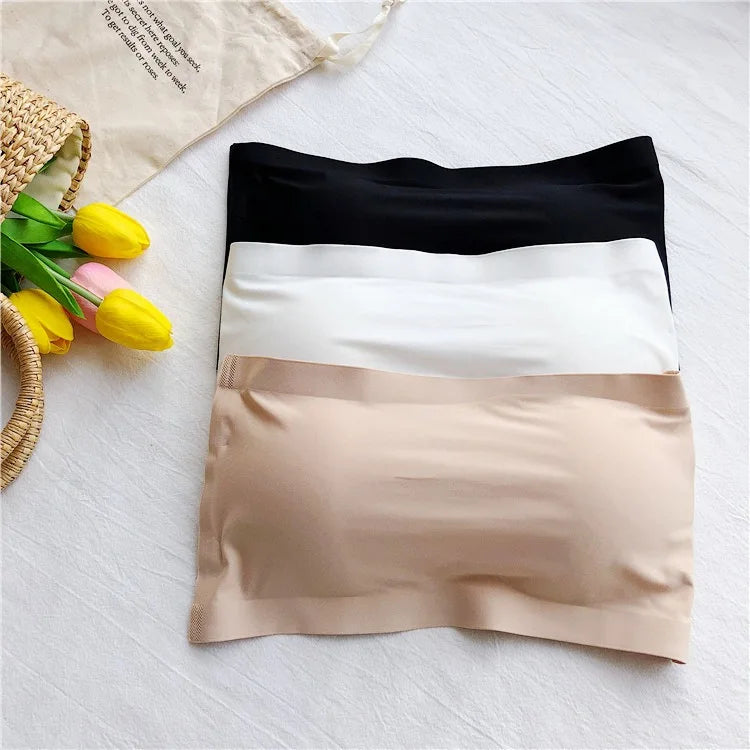 Ice Silk Seamless Strapless Bra | Wireless Soft Crop Tube Top | Women S-XXL
