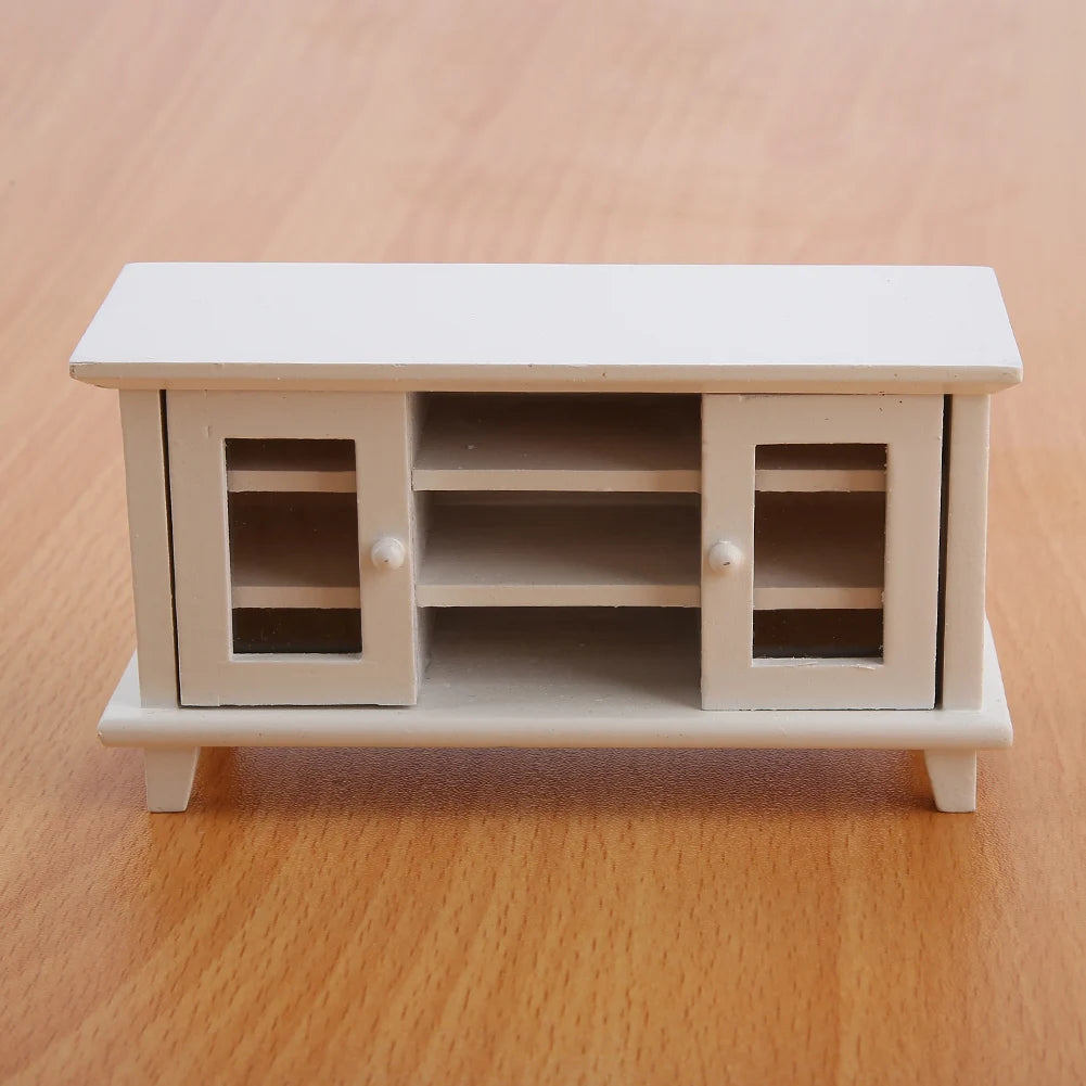 1/12 Scale Dollhouse Storage TV Cabinet Model Miniature Mini Wooden Furniture Children Gift