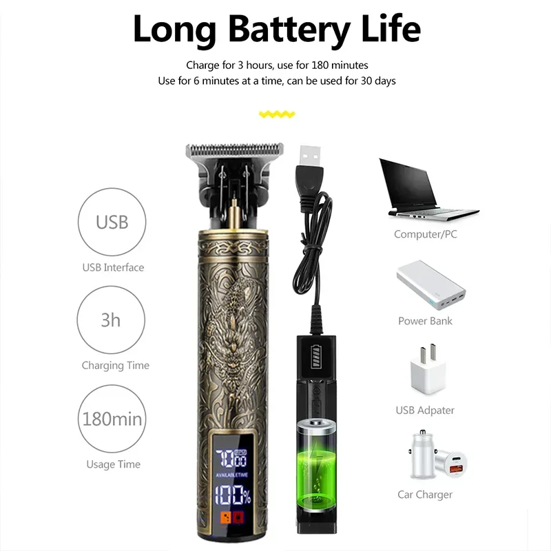 New！T9 Electric Hair Trimmer/Accessories | USB Professional Shaver | 0mm Bald Fade Cutting Machine Portable for Men Home Haircut - Firu Total Sales