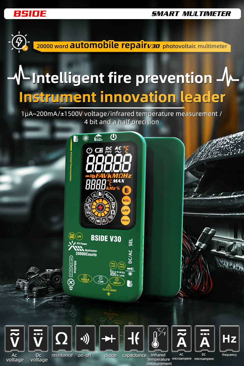 BSIDE NEW Digital Multimeter 20000counts Smart Infrared Temperature Tester T-RMS 1500V DC AC Voltage Rechargeable Multiteter DMM