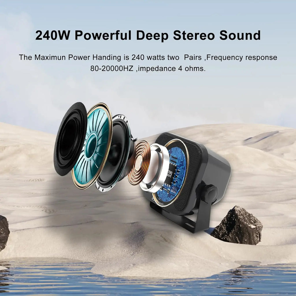 Herdio 4'' 240W 4PCS Bluetooth Golf Cart Speakers Waterproof Marine Speakers For Outdoor Boat ATV UTV Jeep Courtyard Powersports