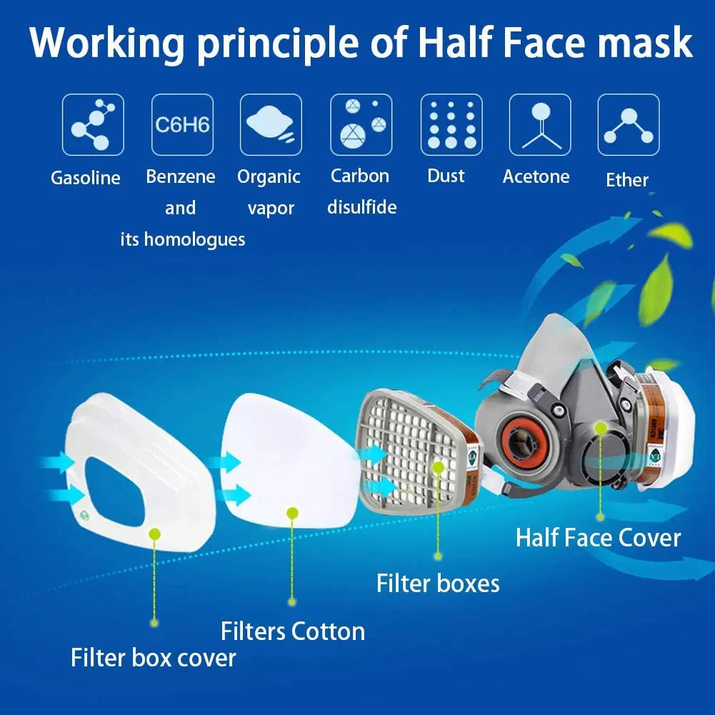 26in1 6200 Half Face Dust Gas Mask Respirator For Industrial Paint Spray Chemical Organic Vapor With Filters Protection