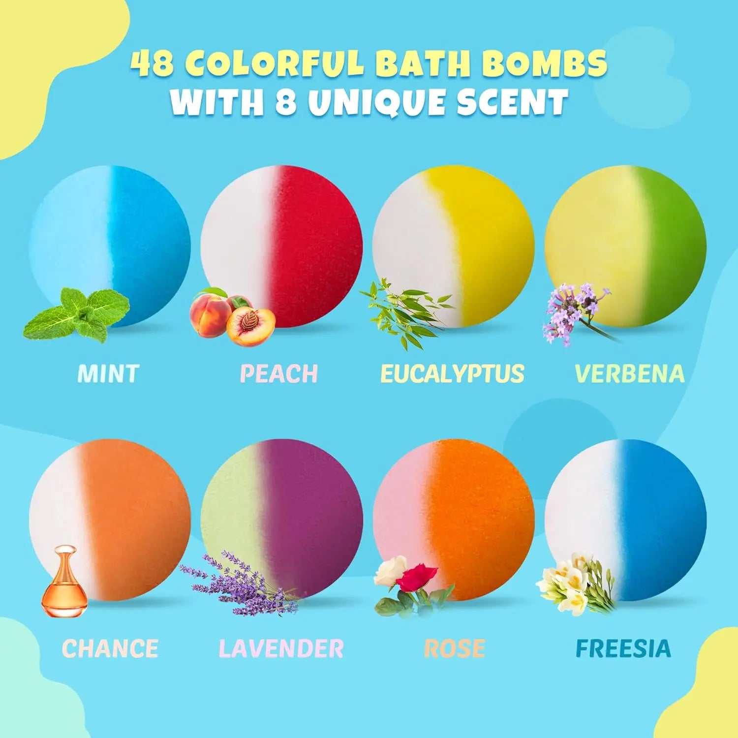 48pcs Kids Bath Bombs with Toys Inside, Organic Colorful Bubble Bath Safe for Children, Birthday Party Easter Gift Set