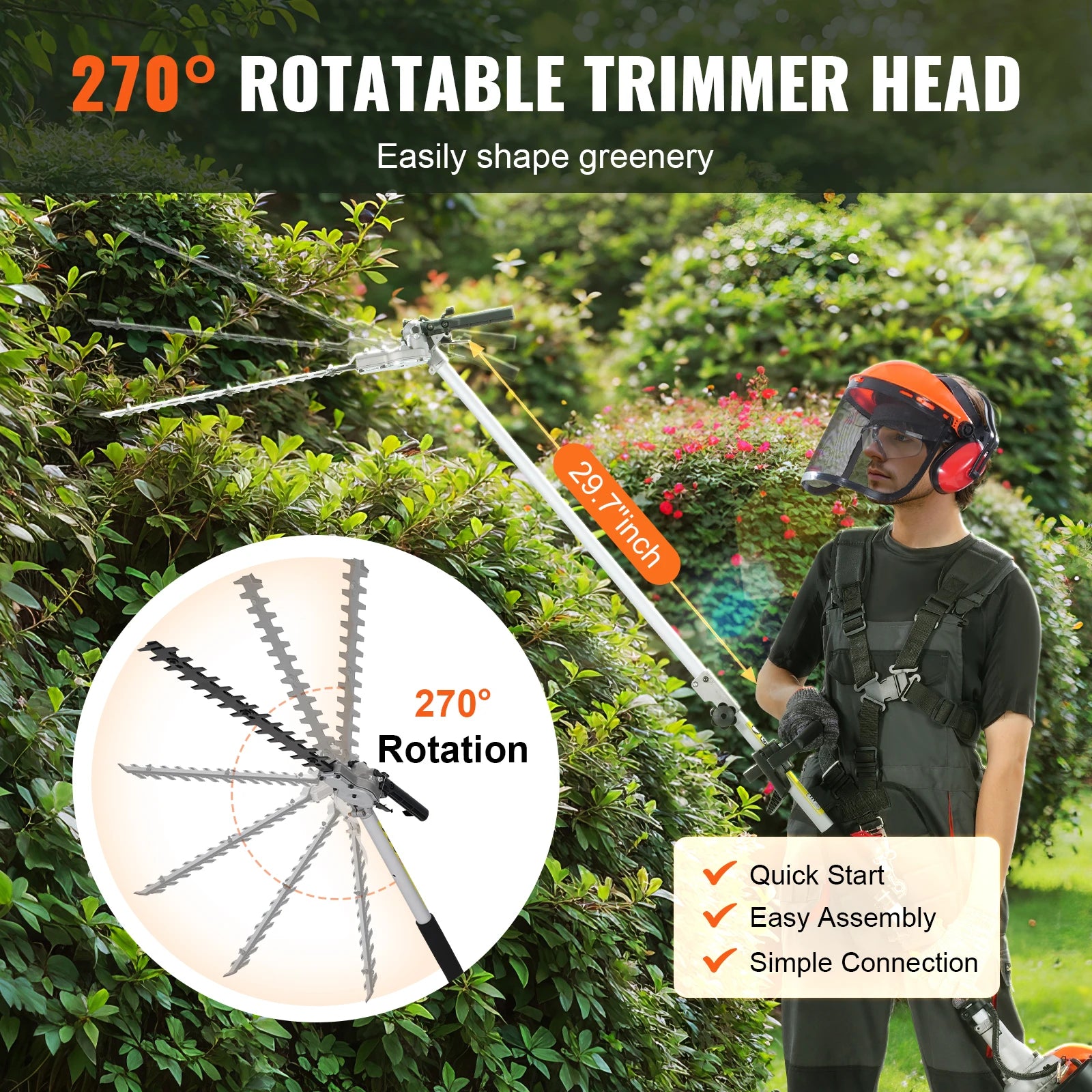 SucceBuy 43CC 6-in-1Multi-Functional Trimming Tools Gas Hedge Trimmer Weed Eater String Trimmer Brush Cutter Edger Pole Chainsaw