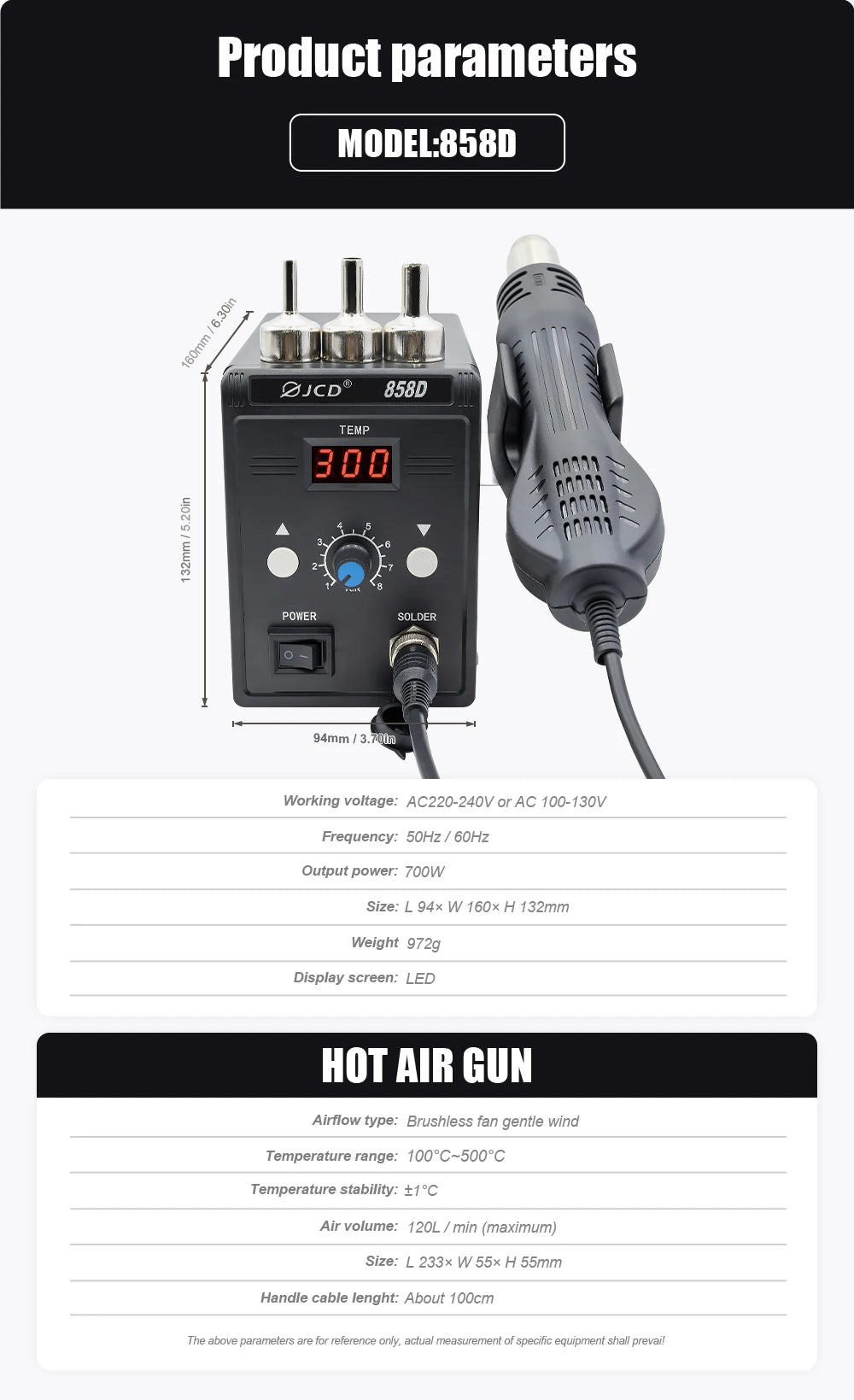 JCD 8208 Heat Gun Micro Soldering Station 750W Soldering Hot Air Gun LCD Digital Hair Dryer For BGA IC Welding Repair Tools