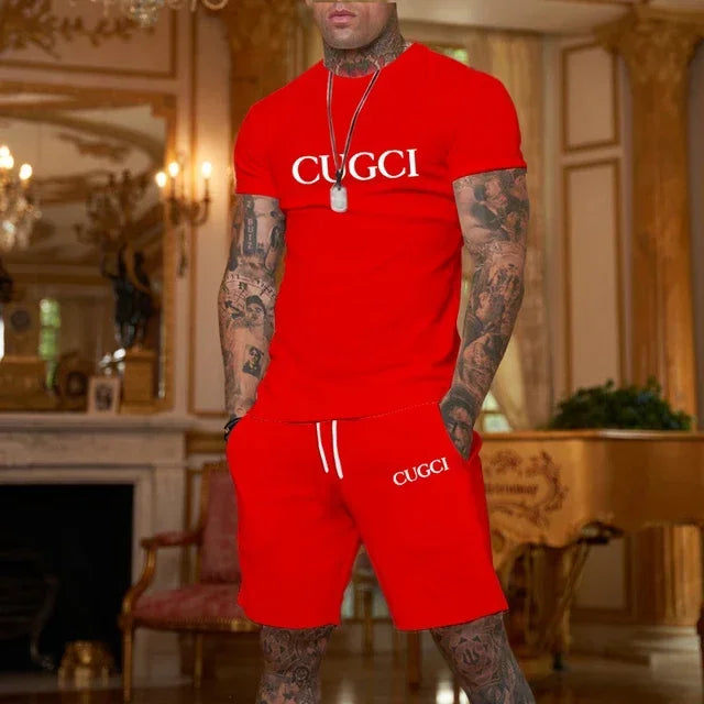 2026 summer T-shirt shorts short sleeved two-piece men's casual sports suit fashionable casual trendy clothing