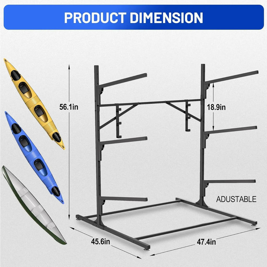 3/4 Tier Kayak Storage Rack, Heavy-Duty Metal Multifunctional Floor Holder For Canoe Surfboard Paddleboard