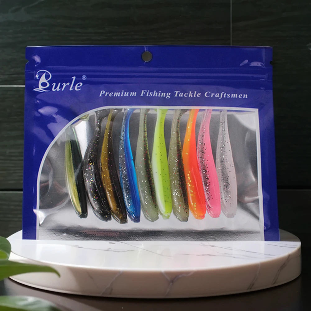 10Pcs 9cm Fishing Lures T Tail Worm Soft Bait Plastic Paddle Tail Swim Baits for Bass Trout Freshwater Saltwater