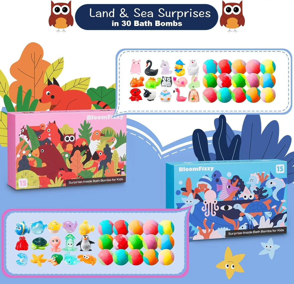 30 Kids Bath Bombs with Surprise Toys - Fun Educational Gift Set for Birthdays Christmas