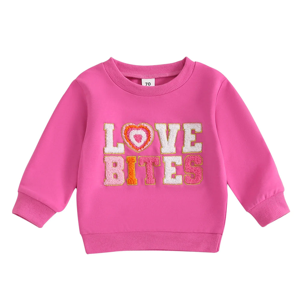 2024Winter Toddler Baby Girls Warm Round Neck Long Sleeve Pullover Sweatshirt Fashion Embroidery Letter Pink Pullover Loose Tops - Firu Total Sales