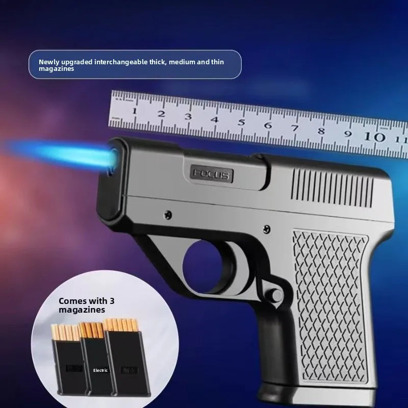 Plastic Clip Gun Type Butane Gas Lighter Three Capacity Cigarette Holder Windproof Jet Blue Flame Lighters Men's Gifts (NO GAS)