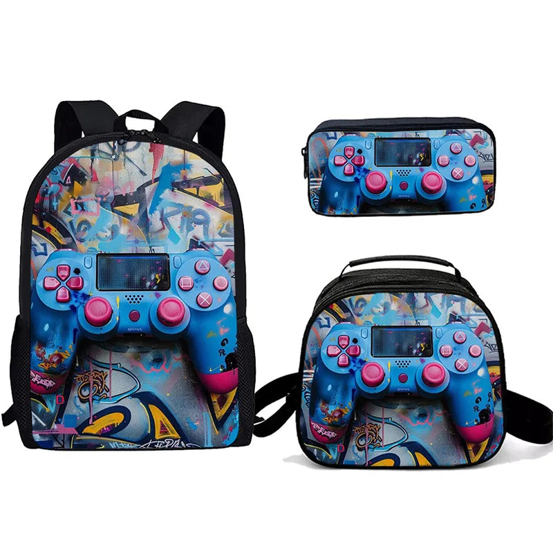 Cartoon Popular games console pad 3D Print 3pcs/Set Student School Bags Laptop Daypack Backpack Crossbody Lunch bag Pencil Case
