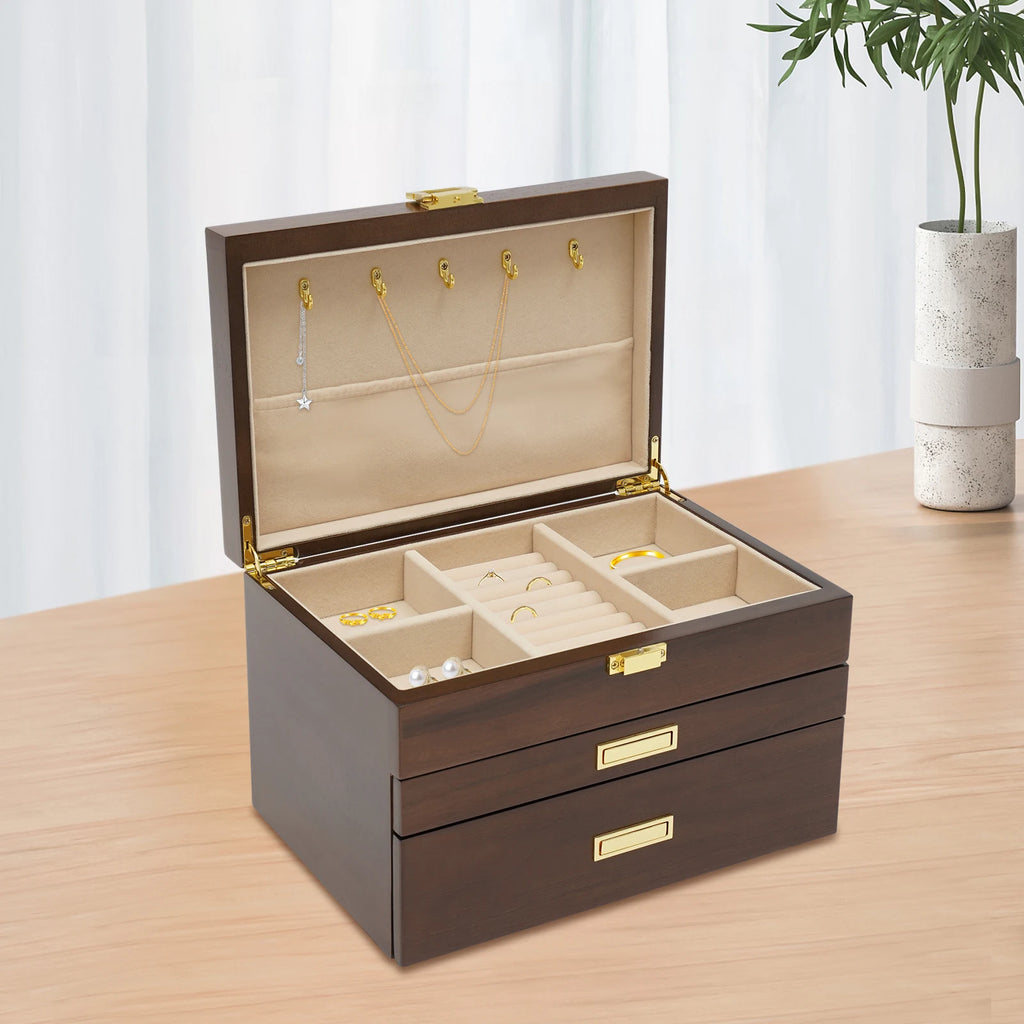 Black Walnut /Brown / White Wood Organizer Jewelry and Watch Display Case Storage Box Convenient