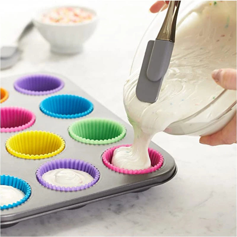12pcs Moldes Redondos de Silicona para Muffins y Cupcakes | Air Fryer | Alta Temperatura 🍰