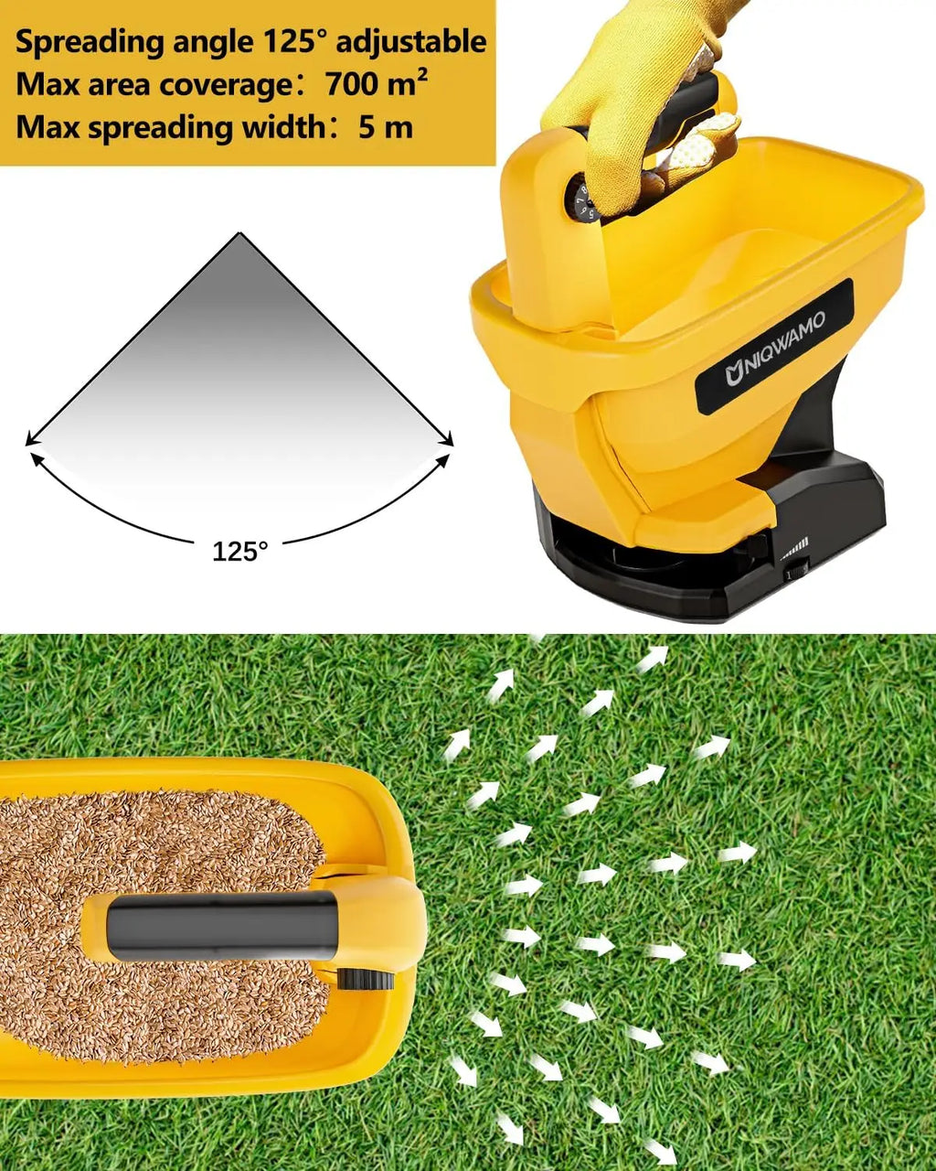 Handheld Power Spreader for Grass Seeds and Rock Salt, Compatible with 20V/60V Li-ion Batteries, Year-Round Use