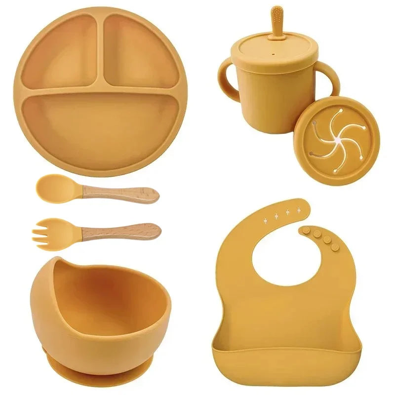 Set de Vajilla de Silicona para Bebé | Bol, Plato, Vaso, Cuchara y Tenedor 🍼