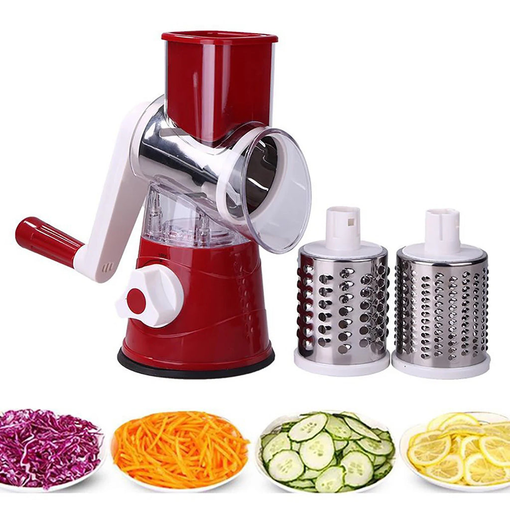 Vegetable Slicer Shredder, 3 Drum Manual Grater for Cheese Peanut Cookie, Multifunctional Kitchen Cutter Chopper Tool