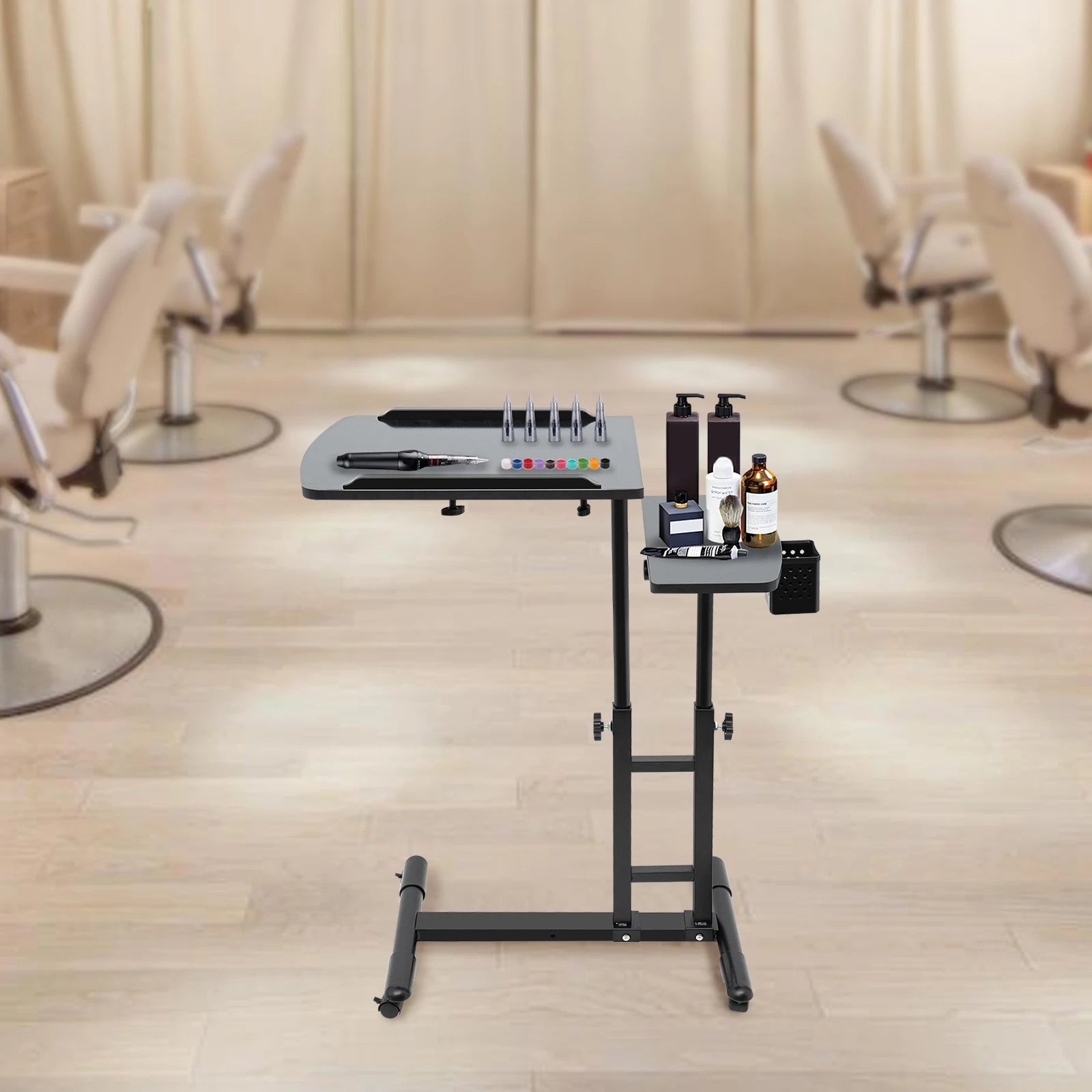 Tattoo Workbench with Adjustable Height, Rolling Cart with Locking Wheels & Dual Tabletop, 27.5LBS Capacity Artist,Salon