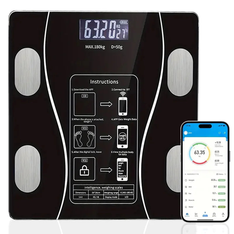 Smart Body Fat Scale Wireless LED | Body Composition Analyzer | BMI Weight Testing