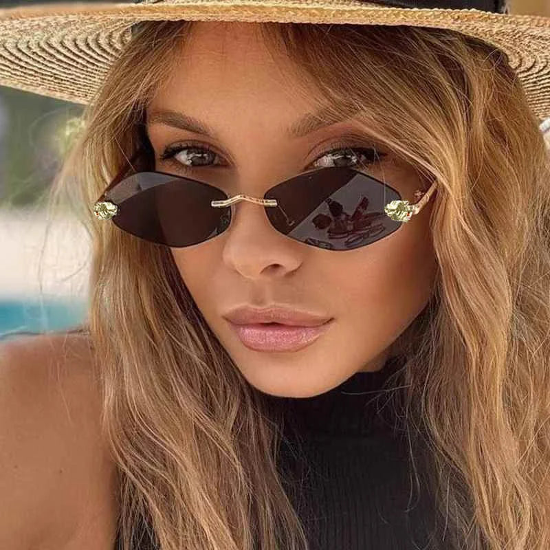 Trendy Rimless Polygonal Sunglasses Stylish Gradient Lens Metal Shades Eyewear Luxury Brand Small Vintage Sun Glasses