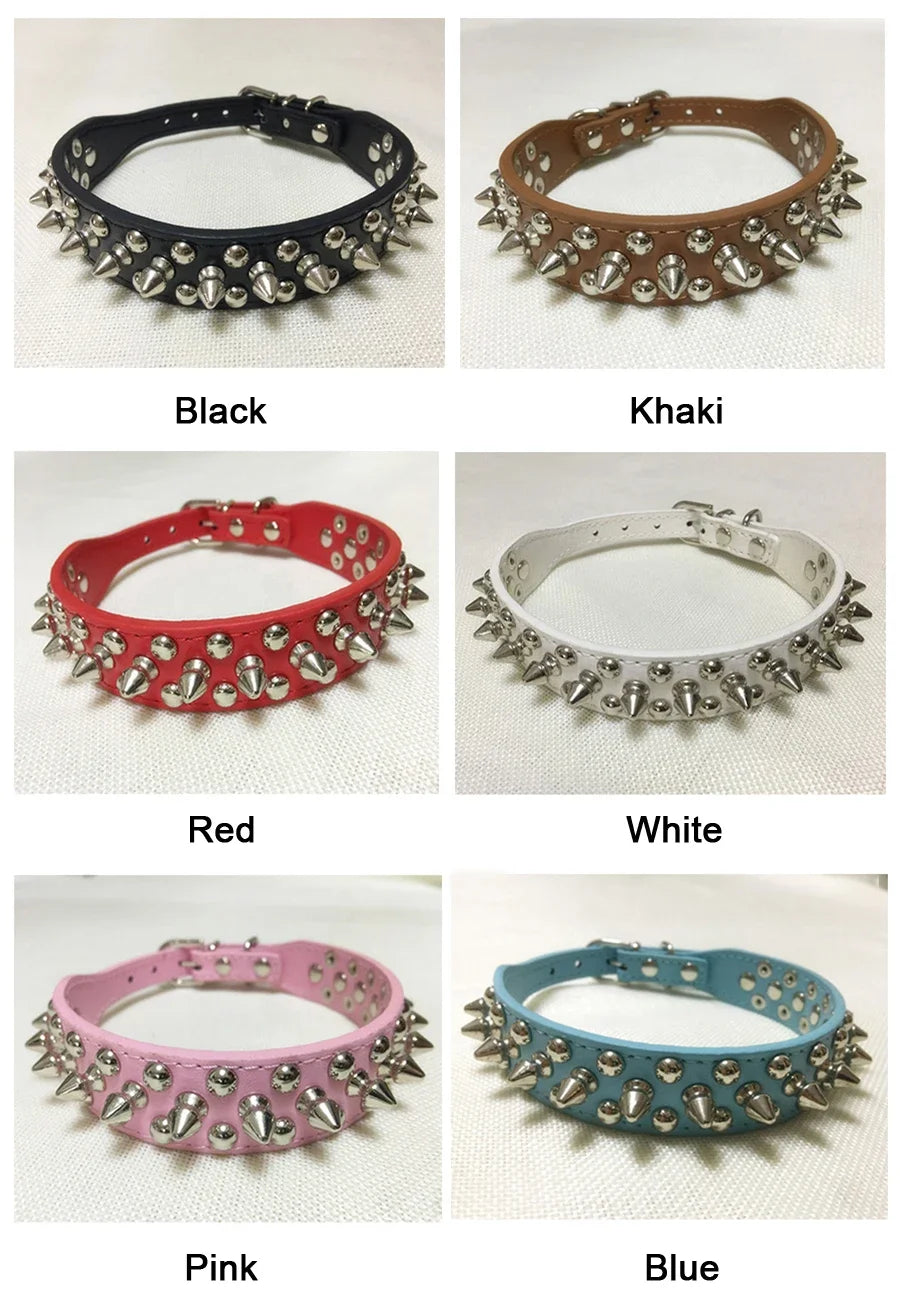 Adjustable Leather Pet Dog Collar Neck Strap Supplies PU Leather Punk Rivet Spiked Dog Collar Pet Collars for Small Dog Cat