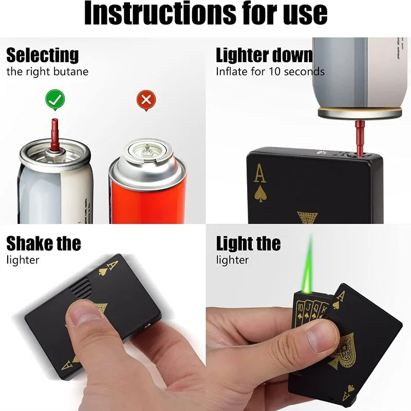 Metal Poker Card Shaped Lighter with Cash Detector Light Windproof Decompression Portable Turbine Torch Lighter for Men's Gift