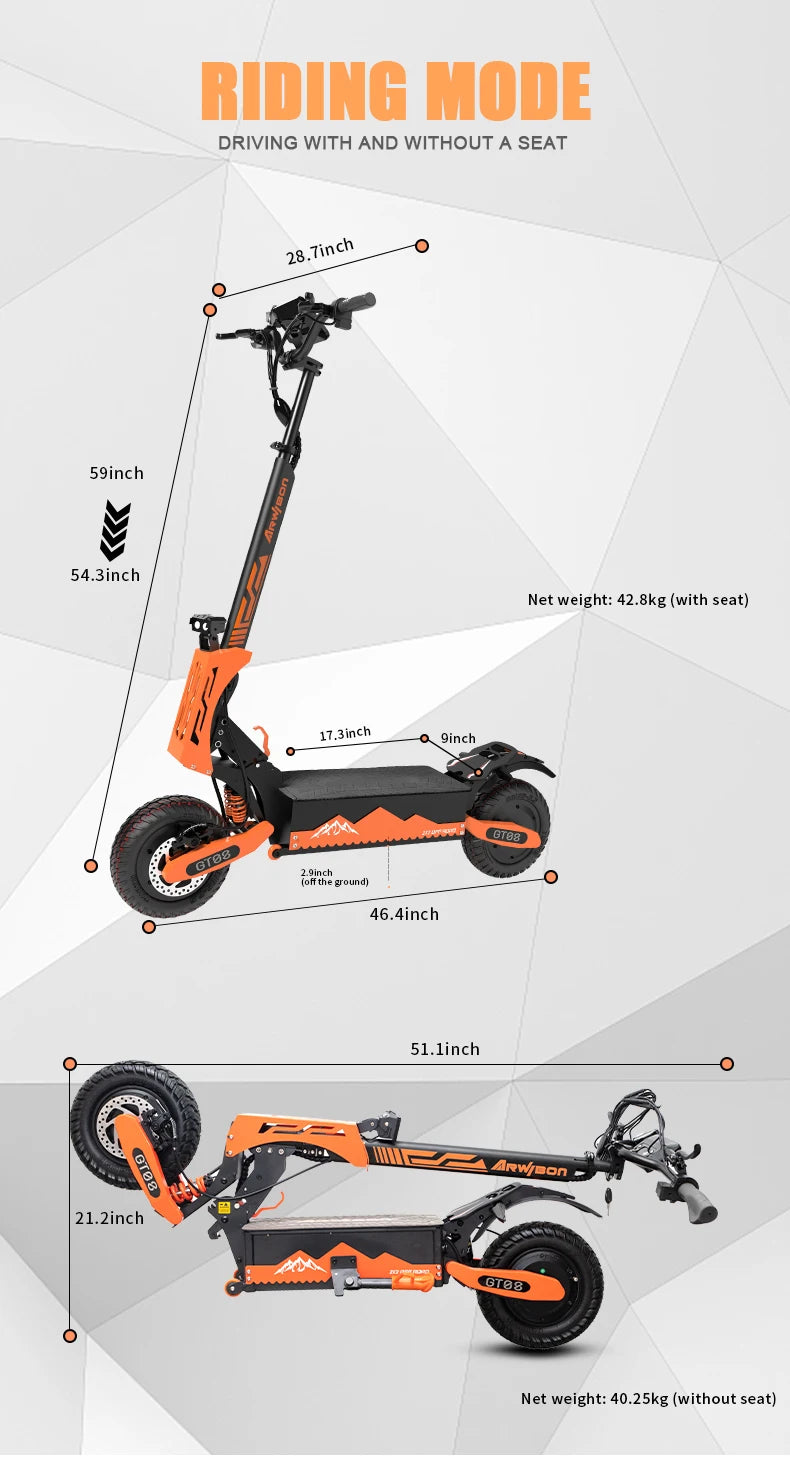 Scooter Eléctrico Arwibon 5600W Doble Motor | 46MPH | 60V 27AH | Off-Road 🛥️