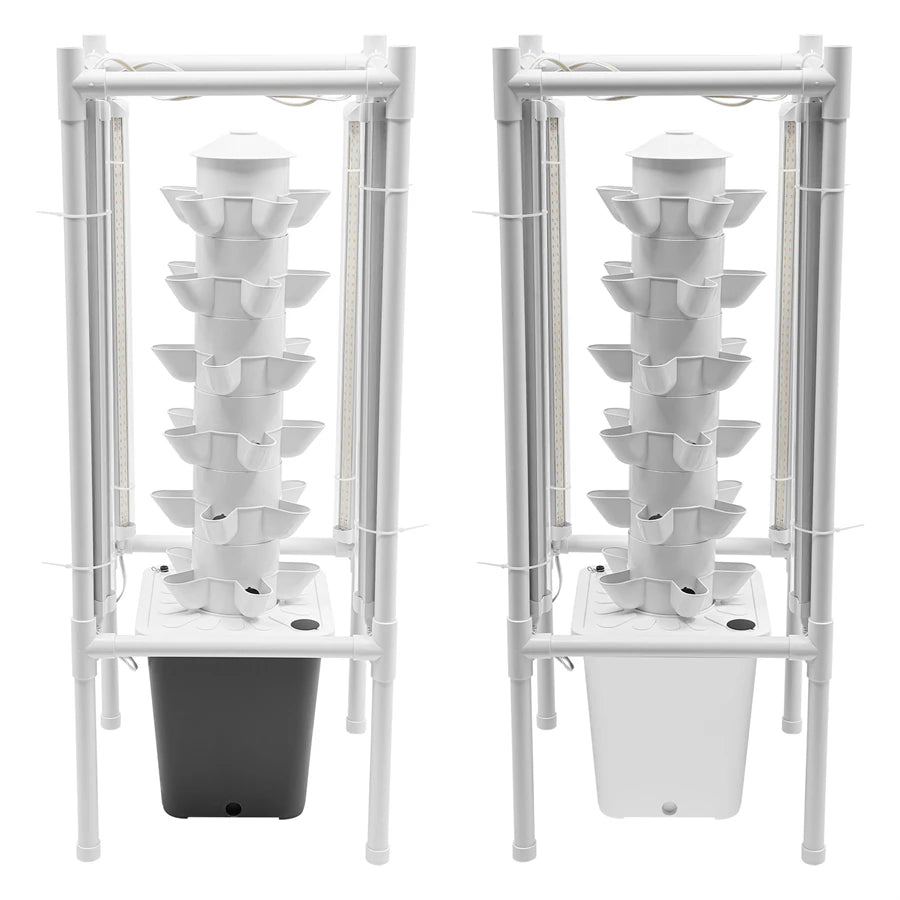 6-Tiers 30 Planting Holes Hydroponics Vertical Growing Kit, Tower Standing Soilless Vegetable Grower with LED & Water Tank