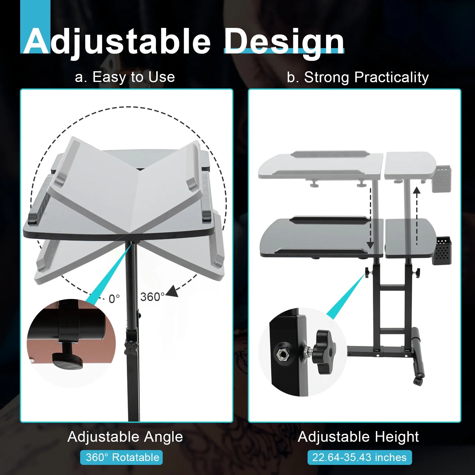 Portable Tattoo Workstation with Adjustable Table Dual Surface Design Iron and High-Density Board Impact-Resistant