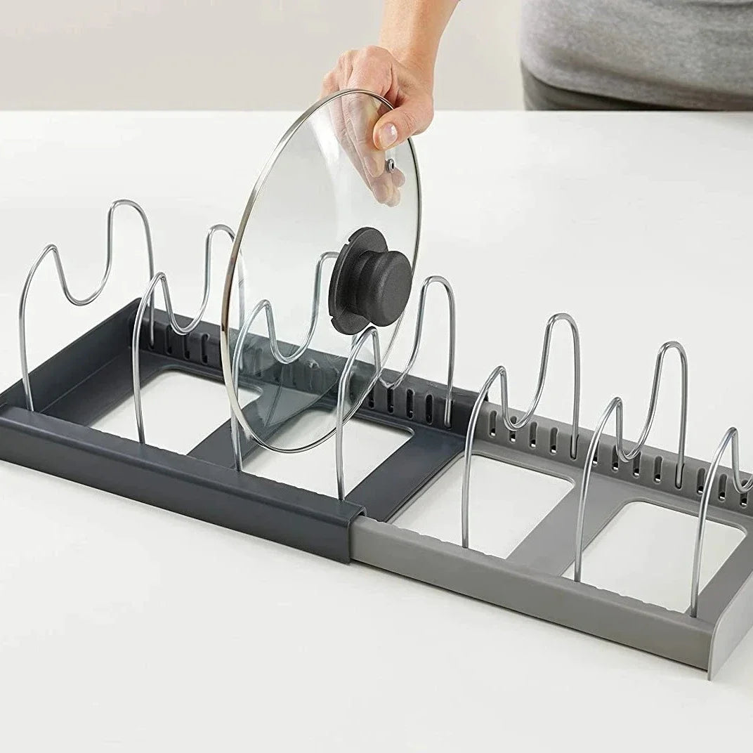 1Pc 7-grid Telescopic Pot Rack,Pans Organizer,Space-saving Cabinet Holder for Pots,Pans and Lids-Keep Your Kitchen Neat and Tidy