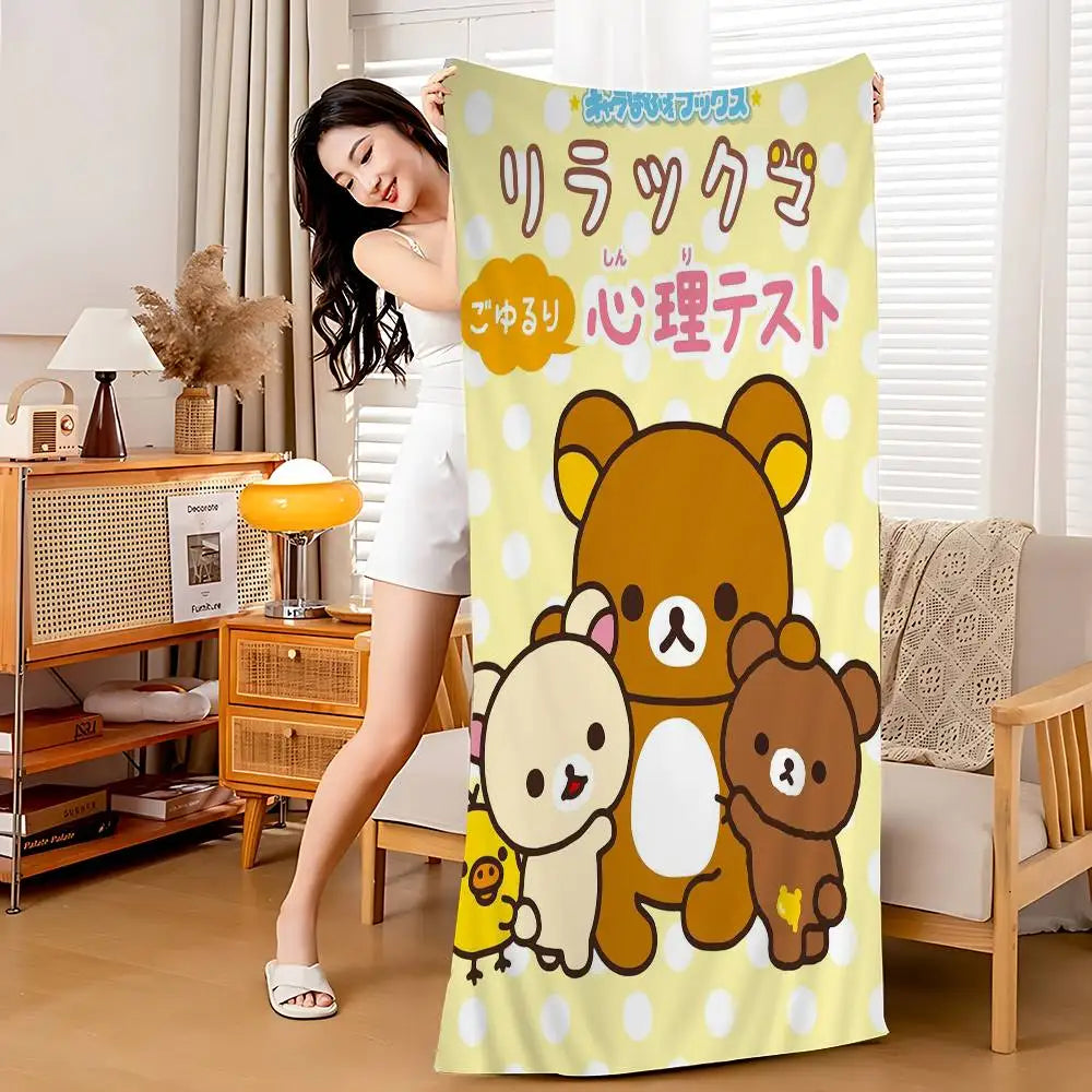 Toalla de Playa Rilakkuma Kawaii - Microfibra Secado Rápido para Niñas