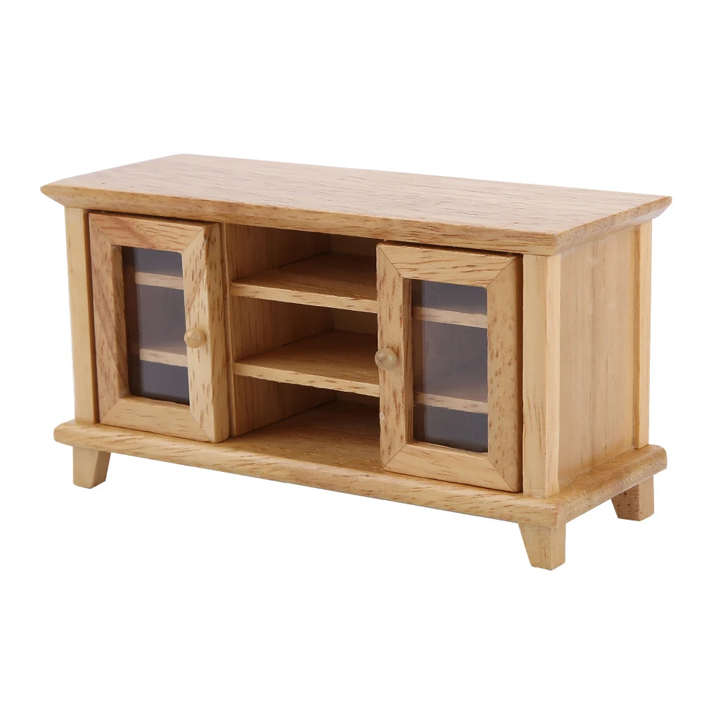 1/12 Scale Dollhouse Storage TV Cabinet Model Miniature Mini Wooden Furniture Children Gift