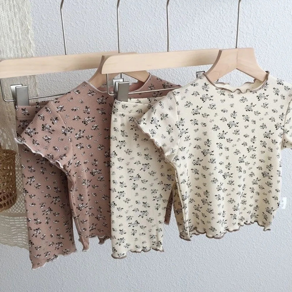 Bear Leader Summer Fashion New Short Sleeve Round Neck Flower Printed T-shirt Top+Pants 2 Piece Set Kids Casual Home Clothes