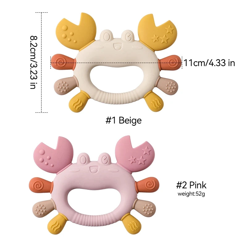 Crab Silicone Teether with Wooden Ring — BPA Free | Baby 0-6 Months